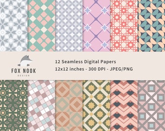 Geometric Paper Set, Seamless Scrapbook Textures (Digital Download)