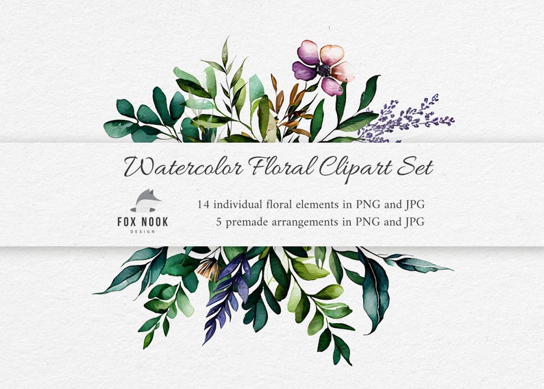 Rustic Watercolor Floral Clipart Set - for DIY Stationery, Scrapbooks ...