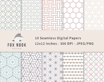 Geometric Seamless Paper Textures, Scrapbook Print (Digital Download)