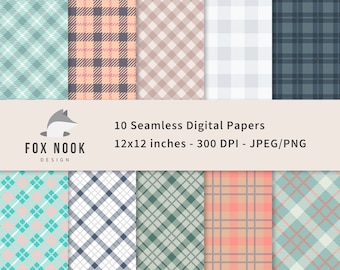 Plaid Digital Paper Set, Seamless Textures (10 JPEG & PNG)