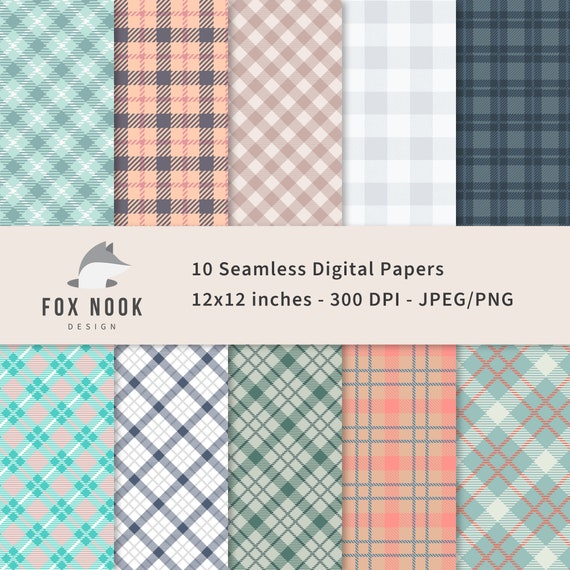 Plaid Digital Paper Set, Seamless Textures (10 JPEG & PNG)