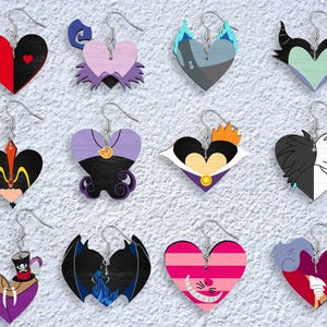 Villains Earring SVG, Villains Heart Earring SVG, Valentines Earring SVG, Valentines Day Gift SVG, lasergesneden bestanden, Glowforge SVG-bestanden