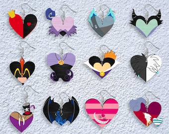 Villains Earring svg, Villains Heart Earring Svg, Valentines Earring Svg, Valentines Day Gift svg, Laser cut files, Glowforge svg files