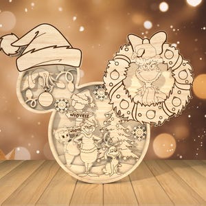 Meerlaagse kerst cartoon scène kunst svg, kerst scène svg, cartoon hand svg, 6 lagen kunstwerk, lasergesneden bestanden, Glowforge svg-bestanden