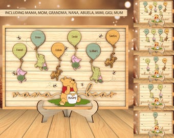 Personalisierte Cartoon Mama Bär Zeichen svg, Geschenk für Oma, Cartoon Charakter Zeichen svg, Muttertag Laser geschnitten Dateien, Glowforge svg Dateien