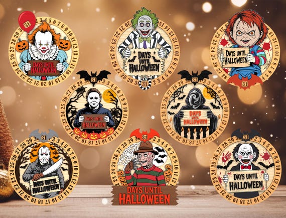Horror Movies Countdown Calendar svg, Happy Halloween svg, Days Until Halloween Countdown ornament Laser cut files, Glowforge svg files