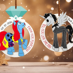 Ornamento personalizzato dal nostro primo bacio in formato svg, ornamento natalizio di coppia unicorno in formato svg, file di film di Natale in formato svg, file tagliati al laser, file svg Glowforge