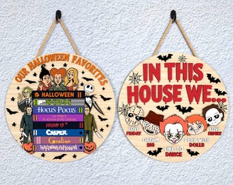 Halloween Door Sign SVG, Horror Movie Characters Spooky Family & Favorite Halloween Films Wood Sign Laser Cut Files, Glowforge svg files
