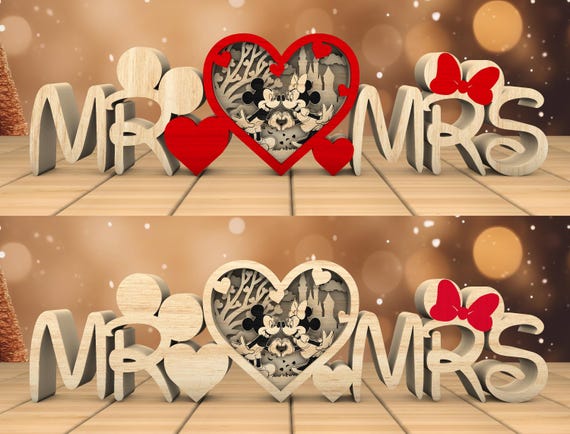 Multilayer Cartoon Mr and Mrs Mouse Art svg, Couple Scene svg, Valentines Day svg, 6 layer art piece,Laser cut files, Glowforge svg files