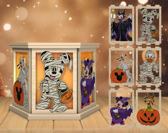 3D Halloween Cartoon Tea Light Holder Laser Cut File, Halloween Candle lantern svg, Halloween lamp svg, Laser cut files, Glowforge svg files