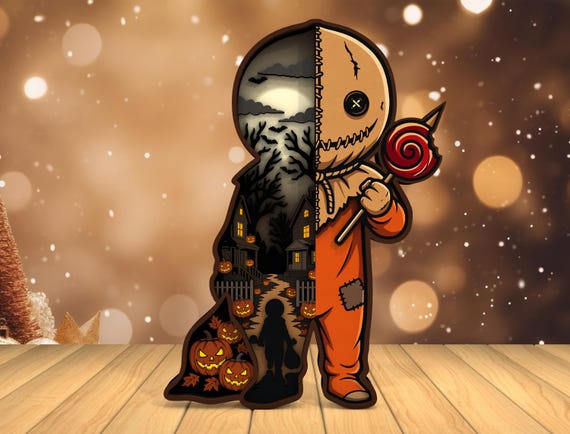 3D Multilayer Spooky Trick or Treat Kid SVG, Creepy Pumpkin Halloween Scene svg, 5 layer art piece, Laser cut files, Glowforge svg files