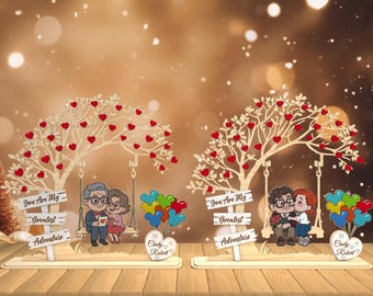 3D Personalized Couple Valentine on Swing Tree Sign Laser SVG, Love Tree Shelf Sitter Laser SVG, Romantic Table Decor, Glowforge svg files