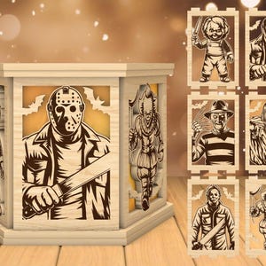 3D Horror Movies Tea Light Holder Laser Cut File, Horror Character Candle lantern svg, Halloween lamp Laser cut files, Glowforge svg files