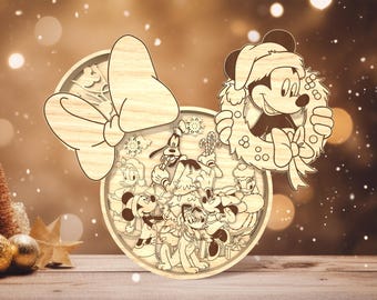 Multilayer Christmas Cartoon Art svg,Christmas Scene svg,Cartoon Mouse and friends svg,6 layer art piece,Laser cut files,Glowforge svg files
