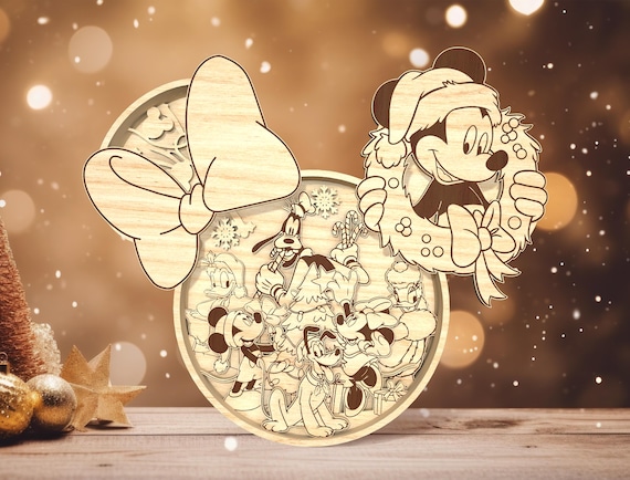 Multilayer Christmas Cartoon Art svg,Christmas Scene svg,Cartoon Mouse and friends svg,6 layer art piece,Laser cut files,Glowforge svg files