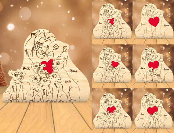 Personalized Cartoon Lion Family Puzzle Pieces svg,Cartoon Family svg, Mothers Day svg, Set 0-6 babies, Laser cut files, Glowforge svg files