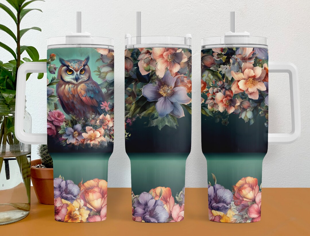 Owl Pastel Floral 40oz Owl Quencher Tumbler Wrap Seamless PNG Tumbler ...