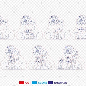 K&ouml;nnte beinhalten: Digitaler Download von Linienkunst einer L&ouml;wenfamilie, einer L&ouml;win mit zwei Jungen, in Herzform. Das Design eignet sich f&uuml;r Laserschneiden, CNC-Schneiden und andere Bastelprojekte.