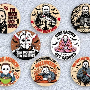Horror Halloween Door Sign SVG Bundle, Horror Masked Character with Funny Quotes Door Hanger Laser Cut Files, Glowforge svg files