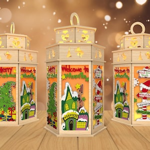 3D Weihnachtskarikaturlaterne Laser geschnittene Akten, Weihnachtslaterne svg, Weihnachtskerzenlaterne svg, Laserschnittdateien, Glowforge svg-Dateien
