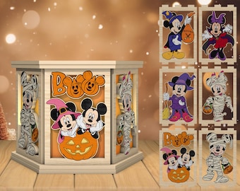 3D Halloween Cartoon Tea Light Holder Laser Cut File, Halloween Candle lantern svg, Halloween lamp svg, Laser cut files, Glowforge svg files