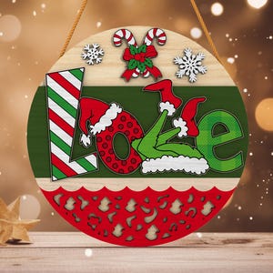 Christmas Love Door Sign svg, Cartoon Door Hanger Svg, Christmas Welcome Sign Svg, Christmas Gift svg,Laser cut files,Glowforge svg files
