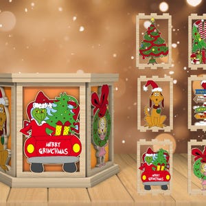 3D Weihnachten Cartoon Teelichthalter Laser Cut Datei, Weihnachtskerze Laterne svg, Weihnachtslampe svg, Laser cut Dateien, Glowforge svg Dateien