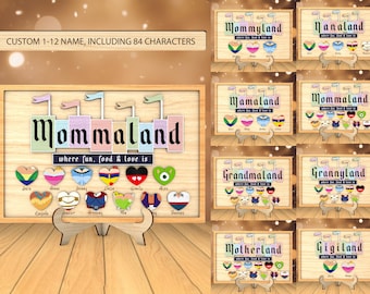Personalisierte Cartoon Mamaland Zeichen svg, Geschenk für Mama, benutzerdefinierte Cartoon Herz Zeichen svg, Muttertag Laser geschnitten Dateien, Glowforge svg Dateien