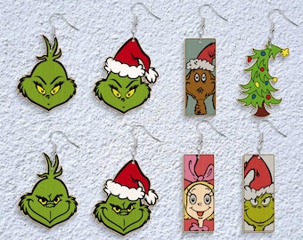 Christmas Cartoon Earring svg, Cartoon Face Earring Svg, Christmas Earring Svg, Christmas Gift svg, Laser cut files, Glowforge svg files