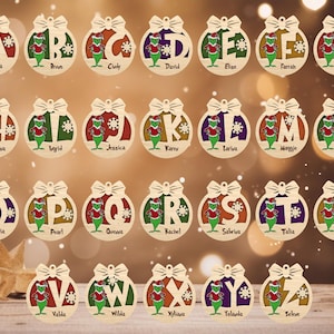 Bolas navideñas de dibujos animados personalizadas svg, adorno de alfabeto con monograma svg, adorno de dibujos animados svg, archivos cortados con láser, archivos svg Glowforge