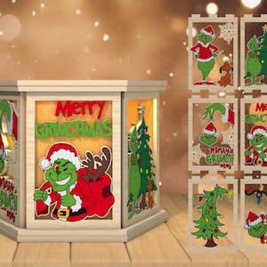 3D Weihnachten Cartoon Teelichthalter Laser Cut Datei, Weihnachtskerze Laterne svg, Weihnachtslampe svg, Laser cut Dateien, Glowforge svg Dateien