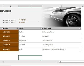 Excel Template  Car Repair Tracker