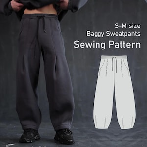 Patrón de costura para pantalones anchos holgados en PDF, tallas S-M, pantalones de algodón polar: Descarga digital