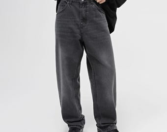 Gewaschene Schwarze Jeans mit Weitem Bein: 12oz Heavyweight Denim Y2K Streetwear