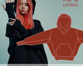 PDF Hoodie Sewing Pattern XS-S size - Thumb Holes  and Cross Over Hood - Digital Download