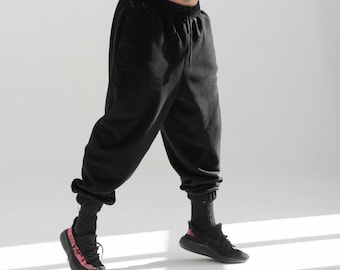 Baggy Mens Joggers: Black Fleece or French Terry Sweatpants
