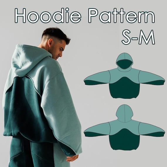 Hoodie Sewing Pattern PDF S-M size for Men:  Double-Layer, Oversized, Crop, Unisex (Digital download)