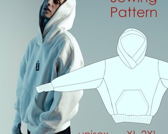 PDF Hoodie with Thumb Holes Sewing Pattern XL-2XL Overlap Hood - Digital Download
