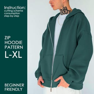 Podstawowy wzór szycia bluzy z kapturem na zamek w rozmiarze L-XL – unisex, cyfrowy szablon i instrukcje