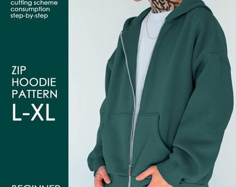 PDF Basic Oversized Zip Hoodie Sewing Pattern L-XL - Unisex Digital template and instructions