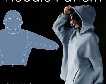 PDF Oversized Hoodie Sewing Digital Pattern S-M: Fleece, Unisex, with drawstring hem