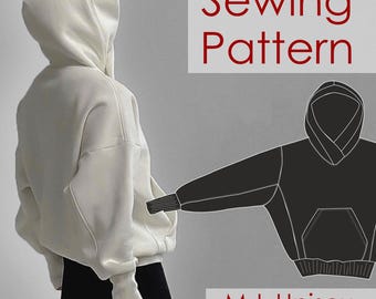 PDF Oversized Unisex Hoodie KING Sewing Pattern M-L size - Digital Download