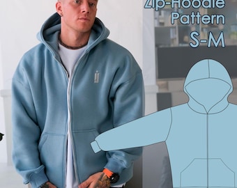 PDF Zip-Hoodie Pattern S-M - Basic Oversized Unisex Sewing Digital template and instructions