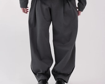 Wide-leg Cotton Box Pleated Pants – Mens Baggy Trousers - Etsy