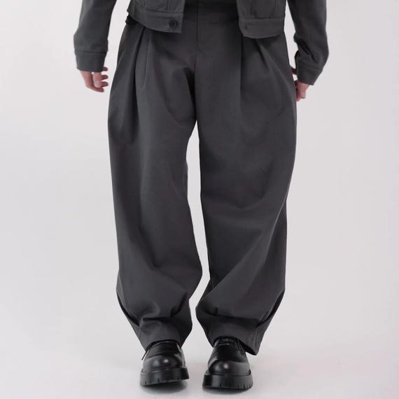 Wide-leg Cotton Box Pleated Pants – Mens Baggy Trousers - Etsy
