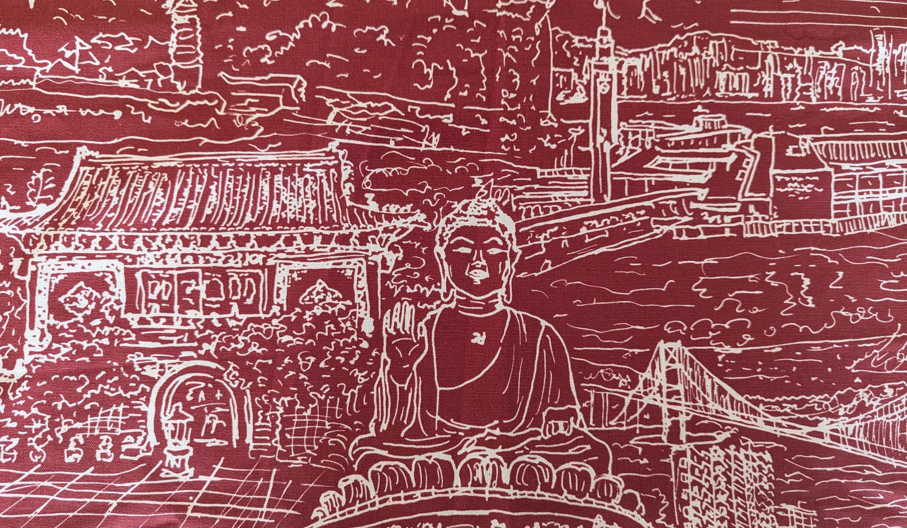 Pierre Frey Red Hong Kong Cotton Fabric Remnant: French Vintage Designer Textile