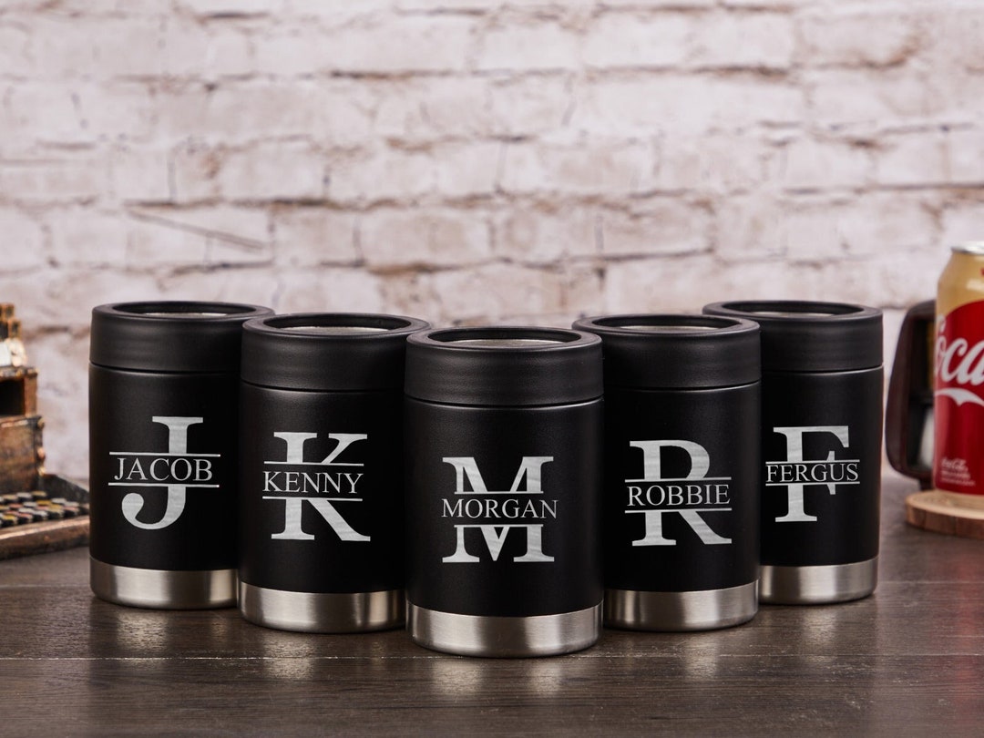 Custom Metal Can Cooler Engraved Can Cooler Groomsman Can Cooler Groomsmen Gift Beer Can Holder