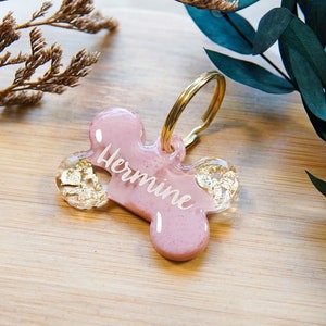 Medaglietta personalizzata in resina per cani "Bloom" - Ciondolo personalizzato in resina a forma di osso - Idea regalo per proprietari di cani