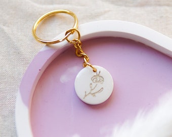 Porte-clés personnalisé 'Violet' - Pendentif en plâtre / AquaCast - Fleur de naissance Février - Cadeau d’anniversaire