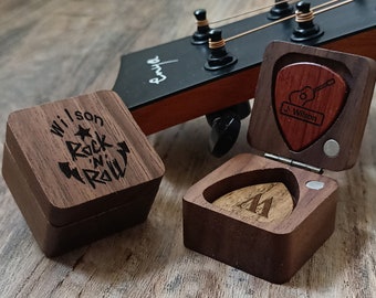 Personalized Wooden Guitar Pick, Custom Guitar Pick Box, Engraved Guitar Pick Case, Gift for Guitarist Dad Husband Friend, Anniversary Gift